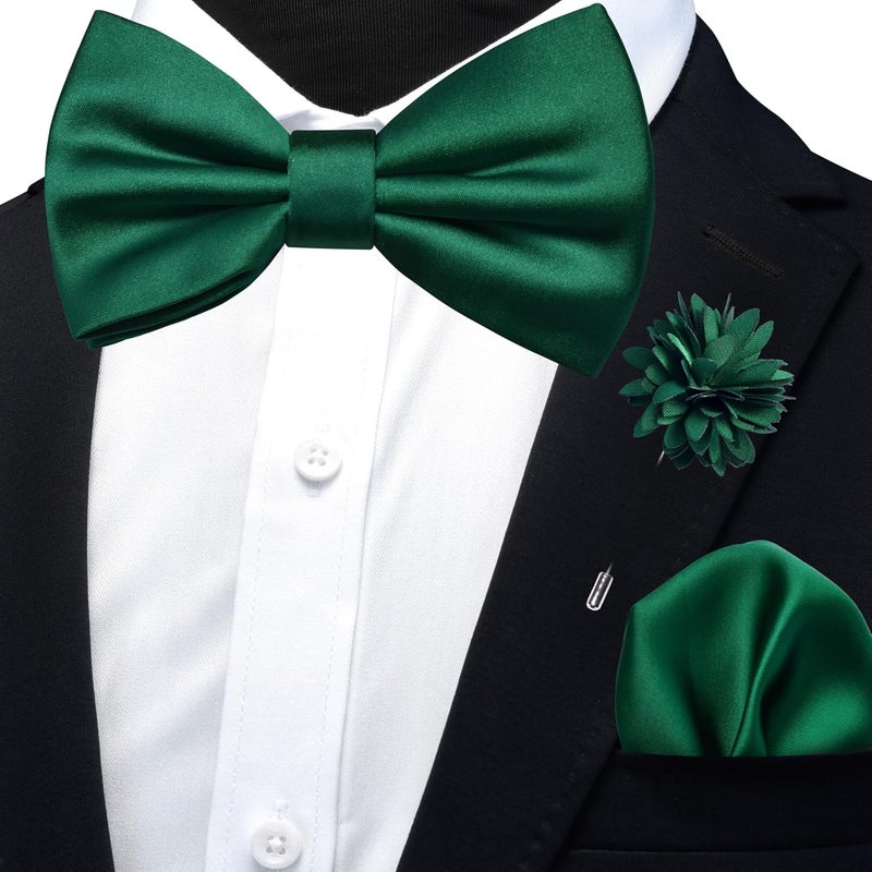 Branduce Solid Color Pre-tied Bow Tie and Pocket Square Lapel Pin Set for Men - Image 2